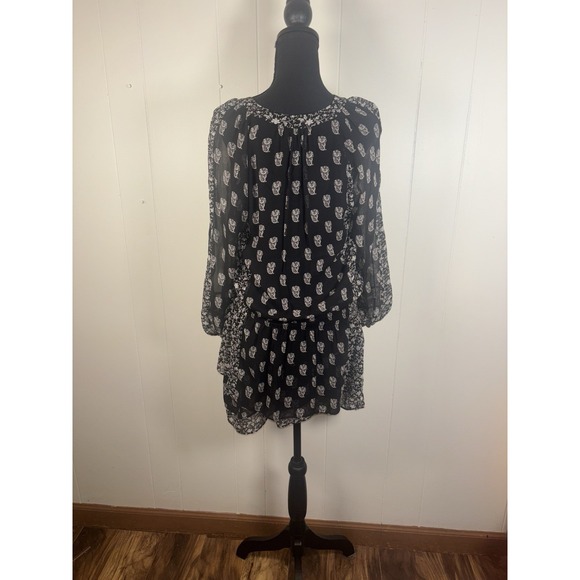 Joie Womens 100% Silk Long Sleeve Short Dress Black White Size‎ Small Lined - Picture 2 of 10